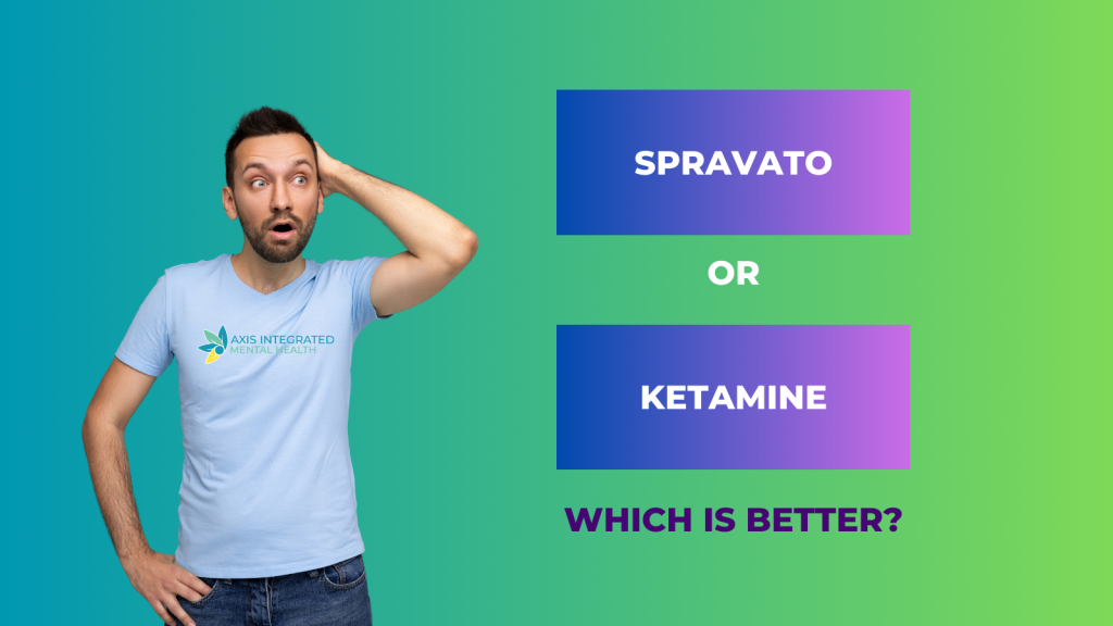 Person confused while looking at two options for treatment-resistant depression: ketamine infusions vs. Spravato.