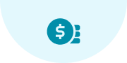 Icon of a dollar coin with wings, symbolizing fast money transfer or payment on a light blue background.