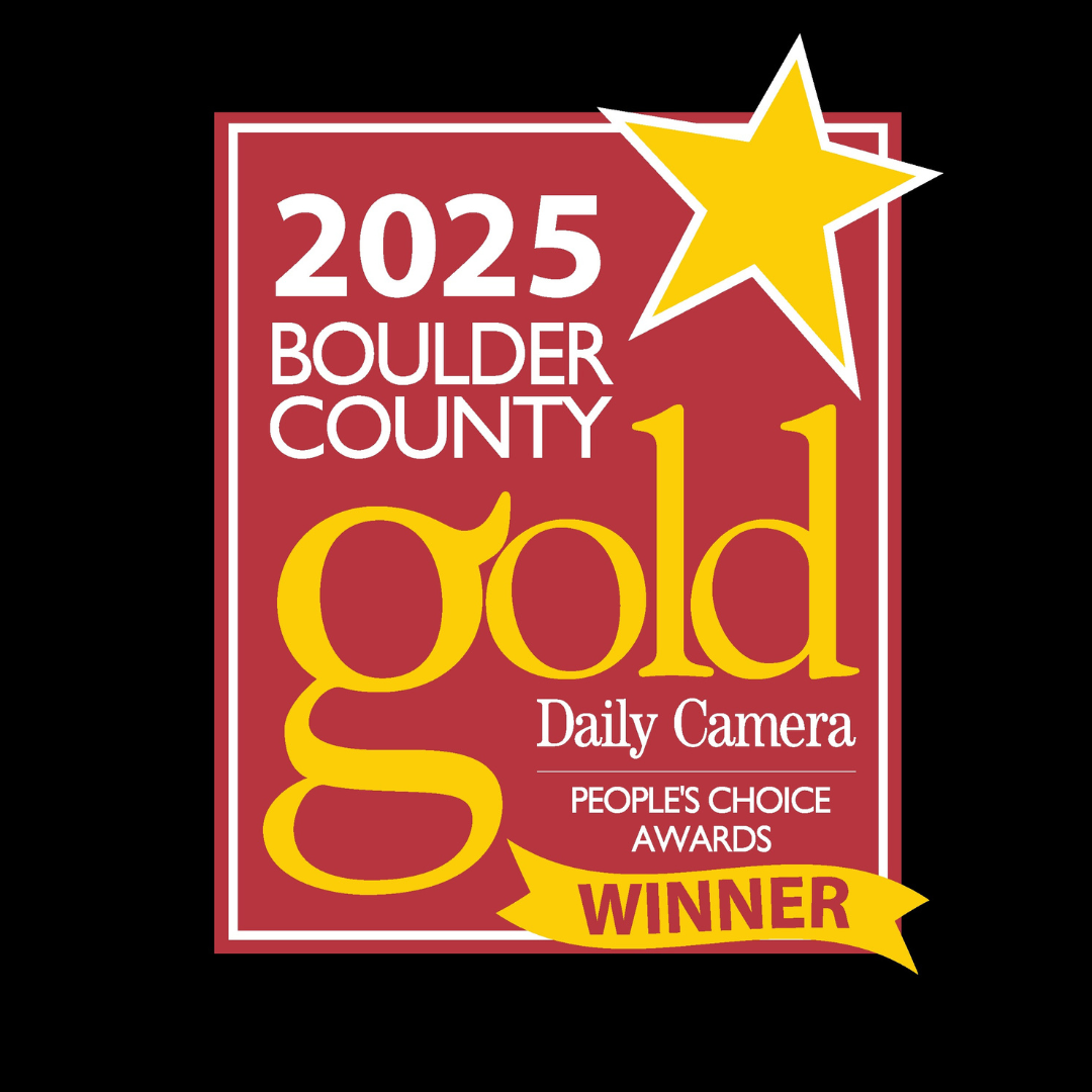 Award badge: 2025 Boulder County Gold Daily Camera People's Choice Awards winner (yellow star, red badge)