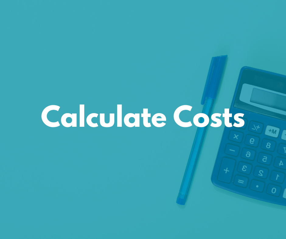 TMS-Spravato-Cost-Calculator - Axis Integrated Mental Health Bold 'Calculate Costs' text on a teal background with a calculator and pen to the right.