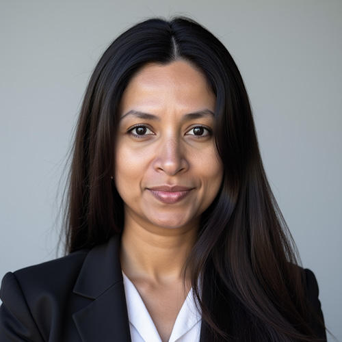 kartiki-churi-md-chief-medical-officer-axis-integrated-mental-health-colorado Portrait of a woman with long dark hair, wearing a black blazer and white blouse, against a light gray background.